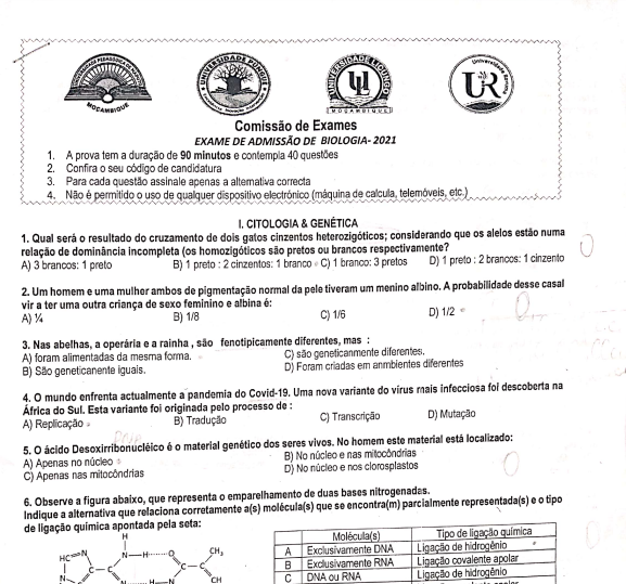 Exame de admissao - Biologia