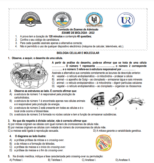 Exame de admissao - Biologia 2022