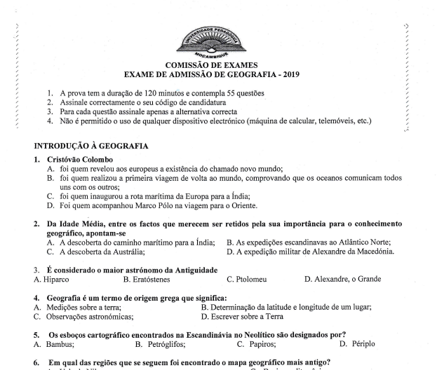 Exame de admissao - Geografia