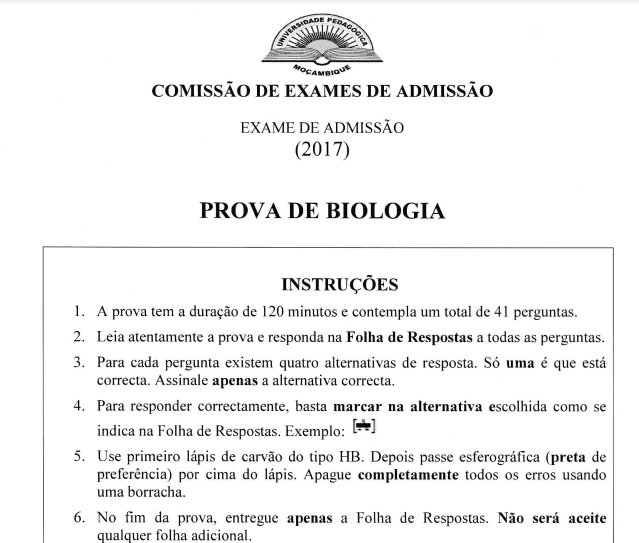 Exame de Admissao - Biologia