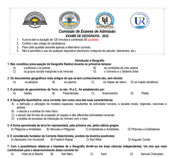 Exame de admissão - Geografia