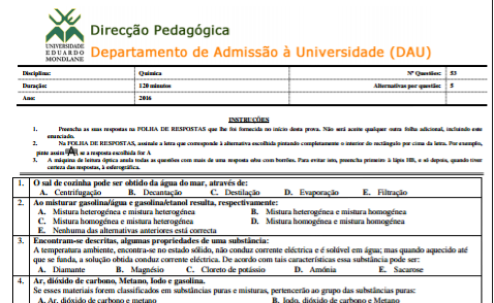 Preparação para o exame de Química