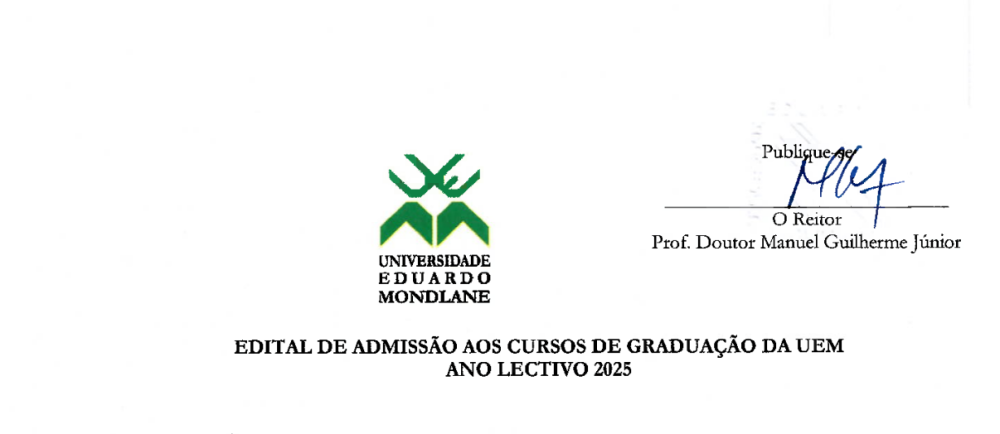 O edital de exames da Universidade Eduardo Mondlane (UEM) para 2025
